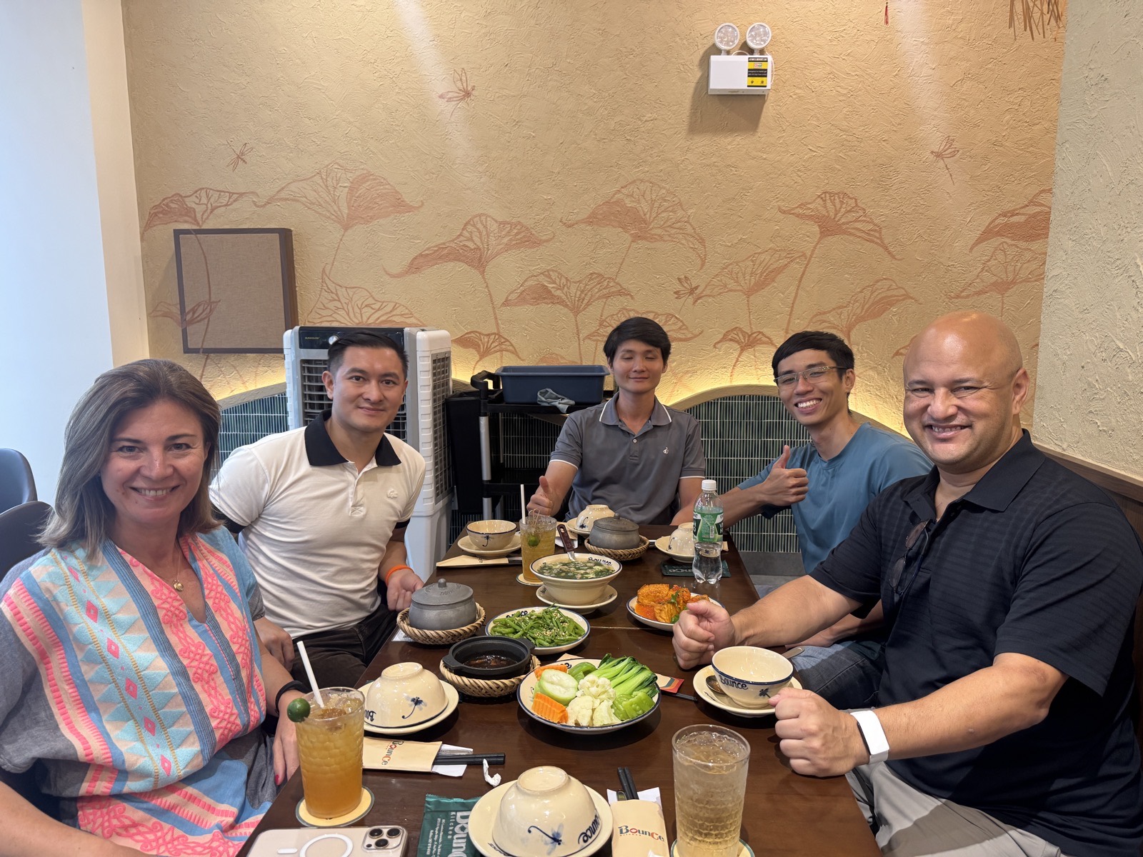 The team and founders sharing lunch